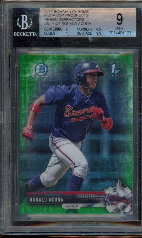 2017 Bowman Chrome Mega Box Prospects Green Refractors Ronald Acuna #BCP127 BGS 9
