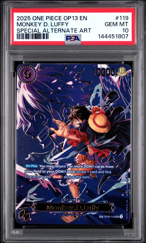 2025 One Piece OP13-Carrying on His Will Monkey D. Luffy #119 Special Alternate Art PSA 10