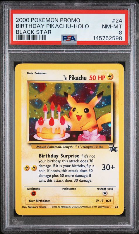 2000 Pokemon Promo Black Star Birthday Pikachu-Holo #24 PSA 8