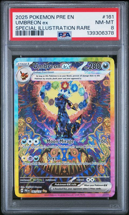 2025 Pokemon Pre EN-Prismatic Evolutions Umbreon EX #161 Special Illustration Rare PSA 8