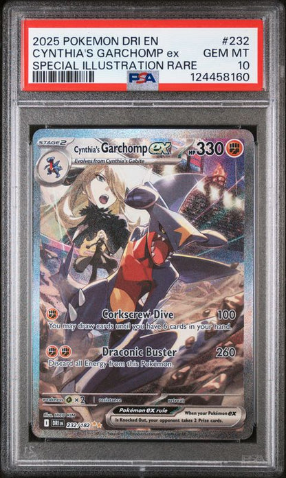 2025 Pokemon Dri EN-Destined Rivals Cynthia's Garchomp EX #232 Special Illustration Rare PSA 10