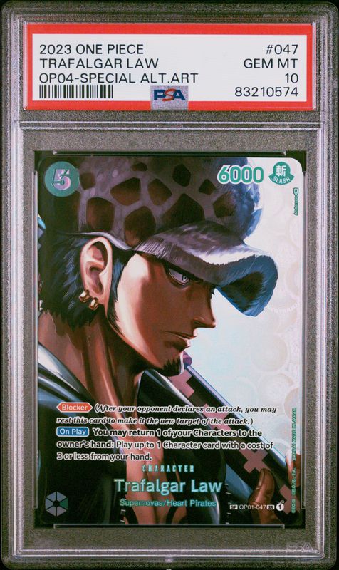 2023 One Piece OP04-Kingdoms of Intrigue Trafalgar Law #047 Special Alternate Art PSA 10