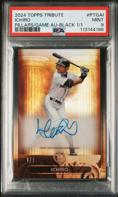 2024 Topps Tribute Pillars of the Game Autographs Ichiro #PTGAI Black 1/1 PSA 9