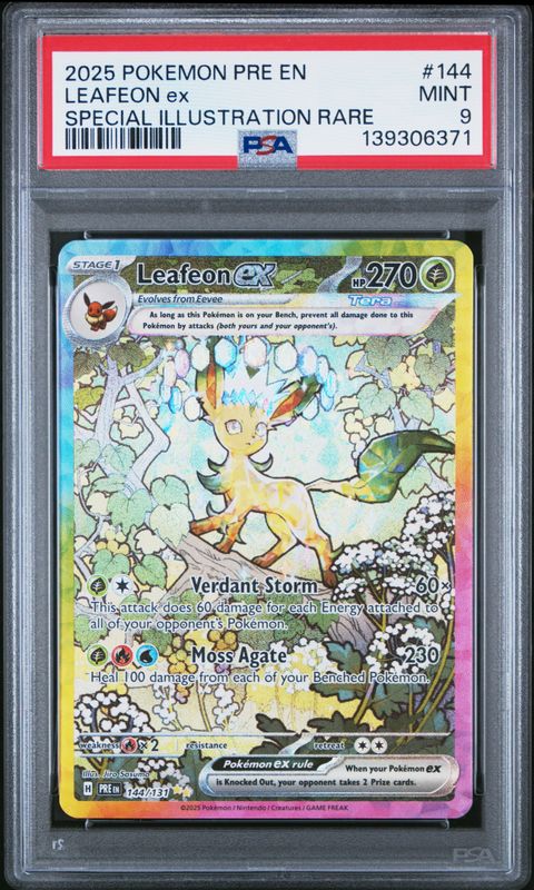 2025 Pokemon Pre EN-Prismatic Evolutions Leafeon EX #144 Special Illustration Rare PSA 9