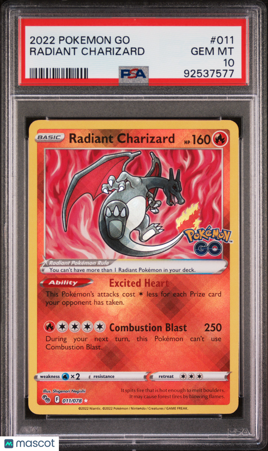 2022 Pokemon Go Radiant Charizard #011 PSA 10