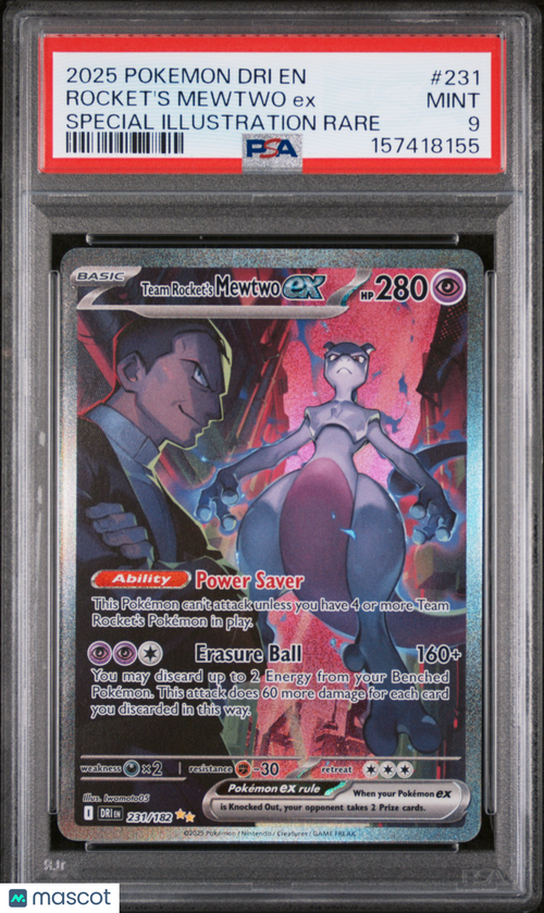 2025 Pokemon Dri EN-Destined Rivals Rocket's Mewtwo EX #231 Special Illustration Rare PSA 9