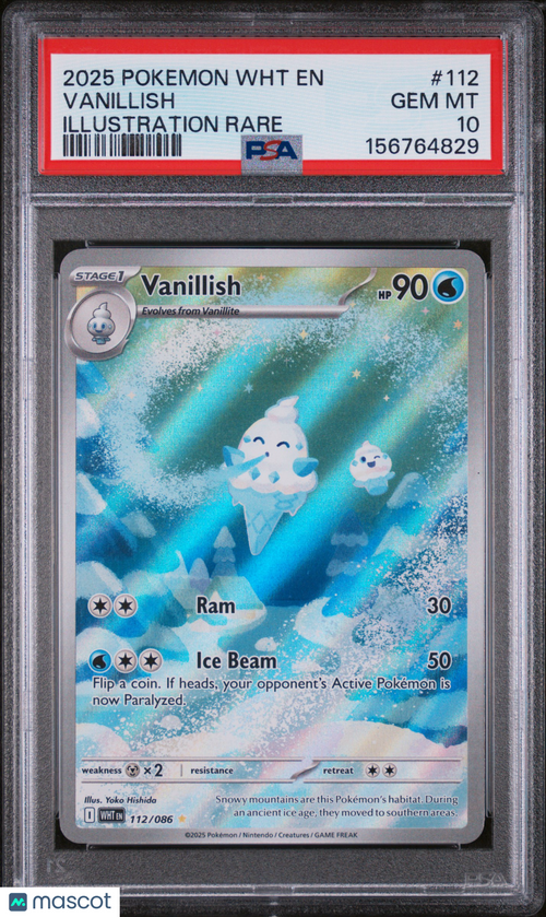 2025 Pokemon WHT EN-White Flare Vanillish #112 Illustration Rare PSA 10