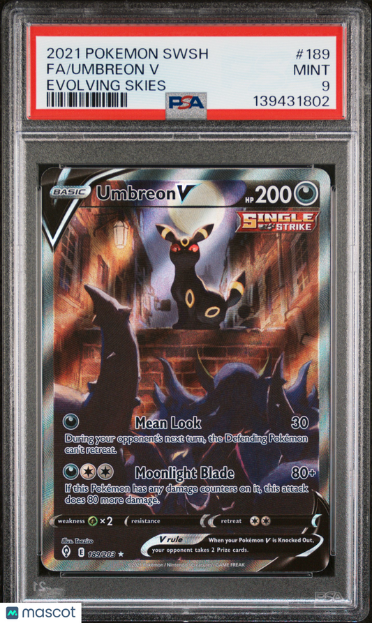 2021 Pokemon Sword & Shield Evolving Skies Umbreon V #189 Fa Evolving Skies PSA 9
