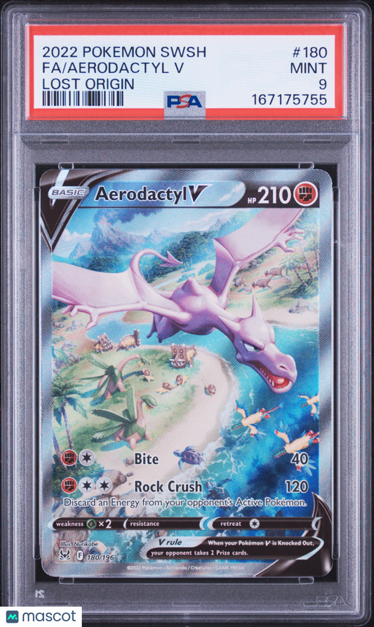 2022 Pokemon Sword & Shield Lost Origin Aerodactyl V #180 Fa Lost Origin PSA 9