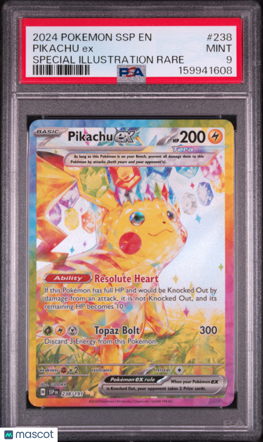2024 Pokemon SSP EN-Surging Sparks Pikachu EX #238 Special Illustration Rare PSA 9