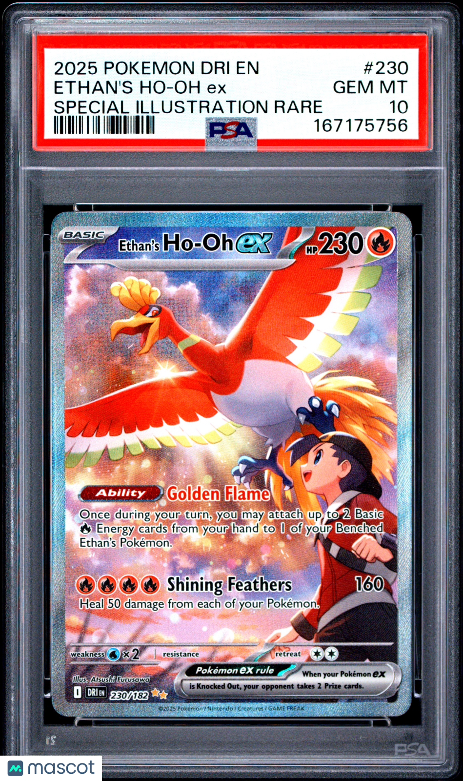 2025 Pokemon Dri EN-Destined Rivals Ethan's Ho-Oh EX #230 Special Illustration Rare PSA 10