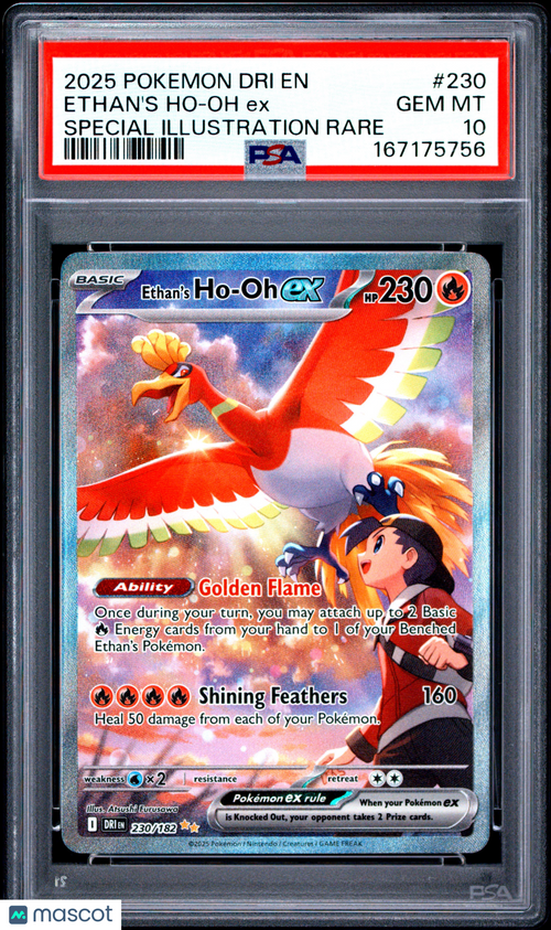2025 Pokemon Dri EN-Destined Rivals Ethan's Ho-Oh EX #230 Special Illustration Rare PSA 10
