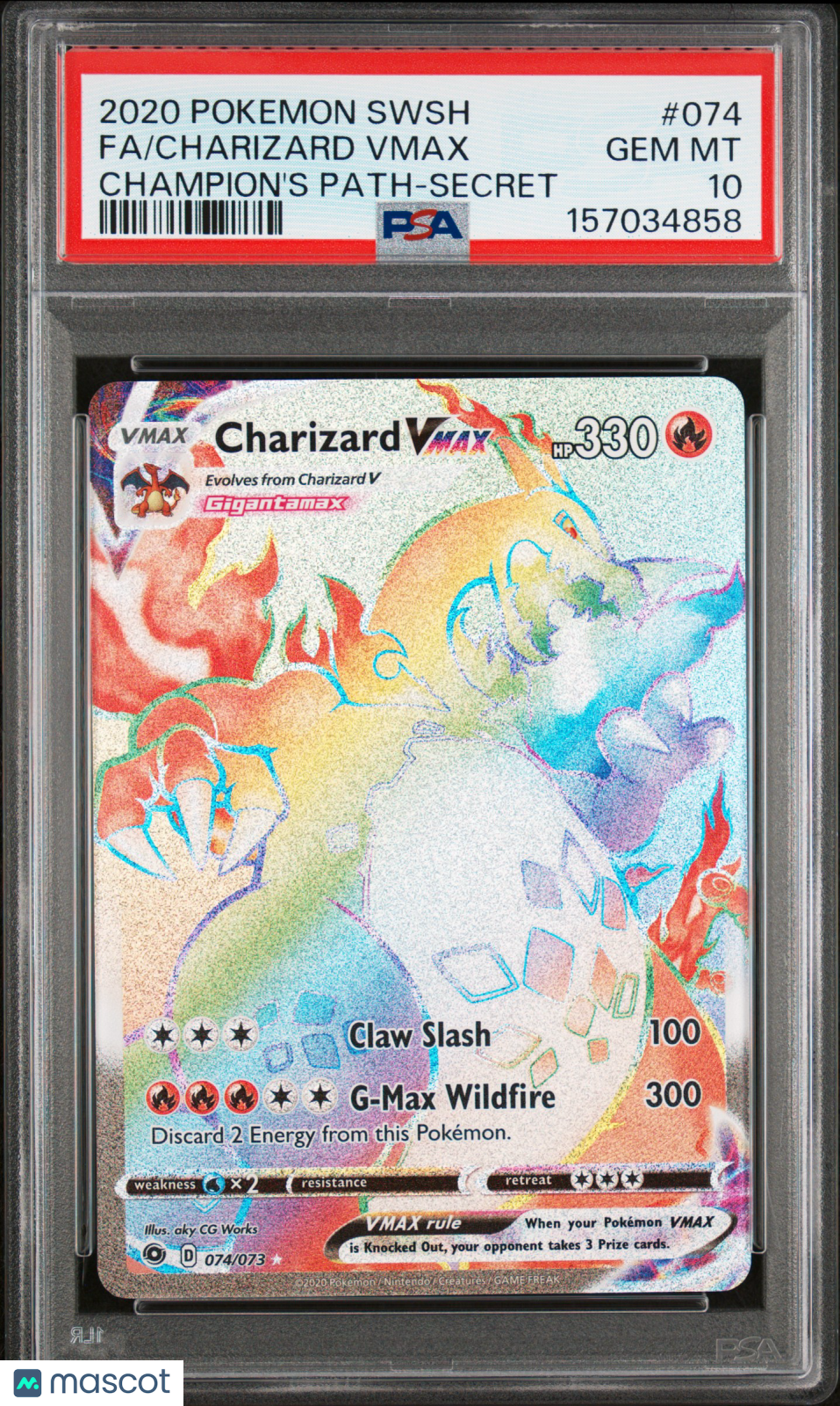 2020 Pokemon Sword & Shield Champion's Path Charizard VMAX #074 Fa Champion's Path-Secret PSA 10