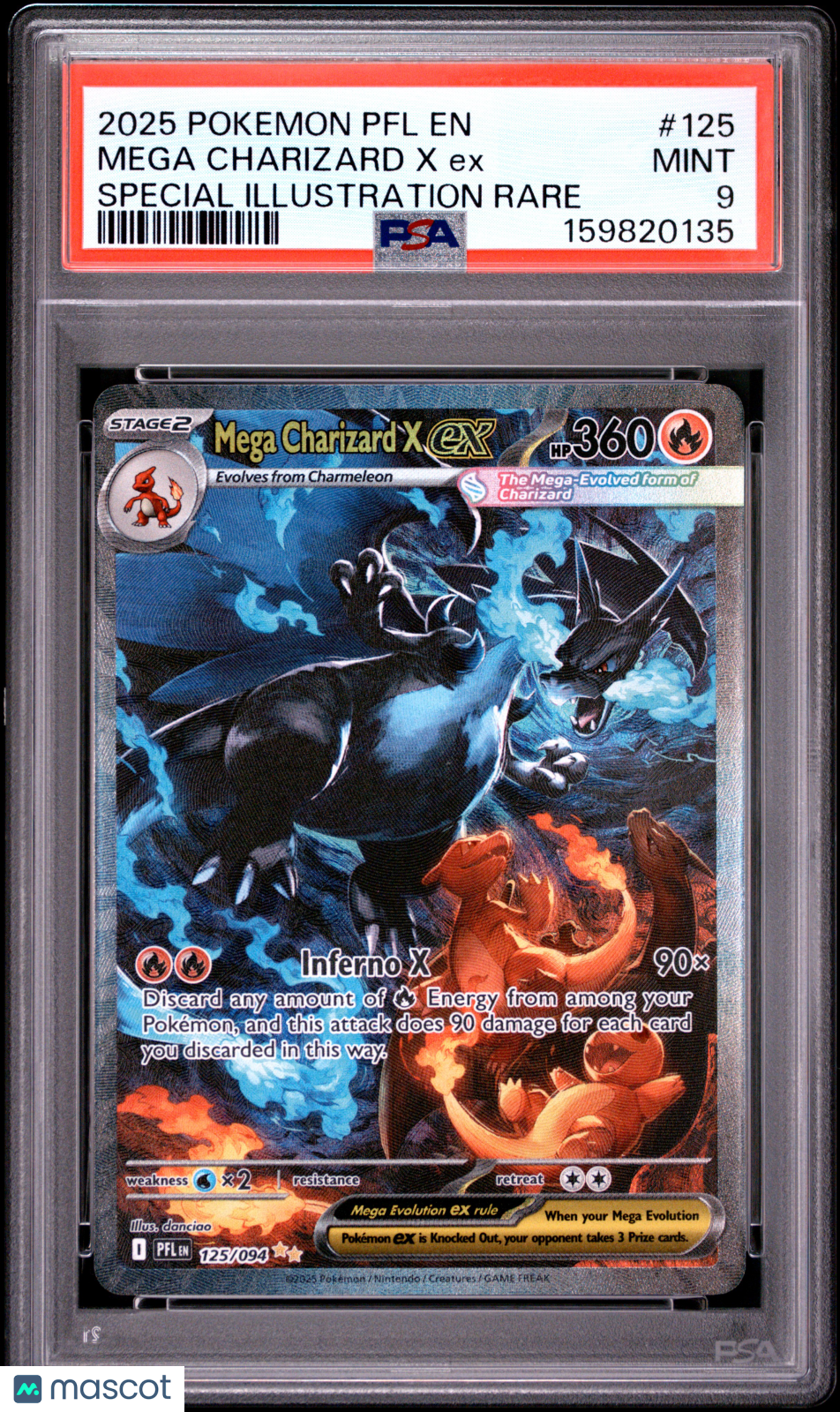 2025 Pokemon PFL EN-Phantasmal Flames Mega Charizard X EX #125 Special Illustration Rare PSA 9
