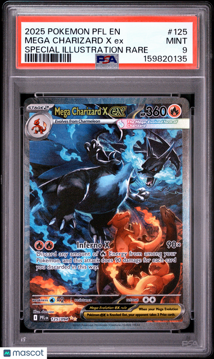 2025 Pokemon PFL EN-Phantasmal Flames Mega Charizard X EX #125 Special Illustration Rare PSA 9