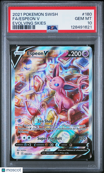 2021 Pokemon Sword & Shield Evolving Skies Espeon V #180 Evolving Skies Fa PSA 10