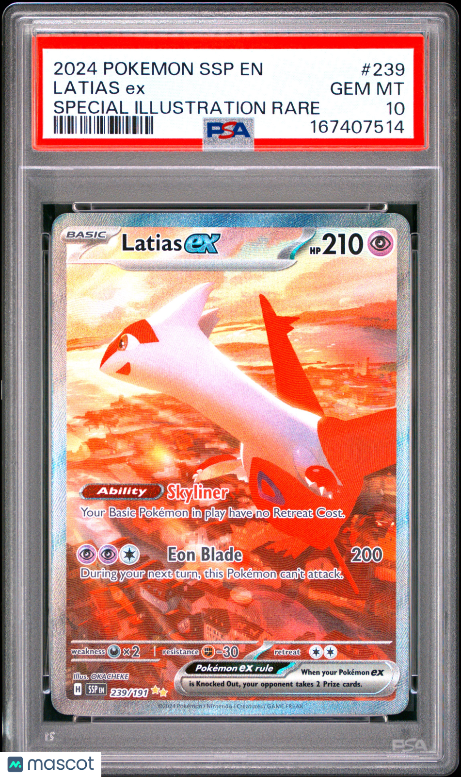 2024 Pokemon SSP EN-Surging Sparks Latias EX #239 Special Illustration Rare PSA 10