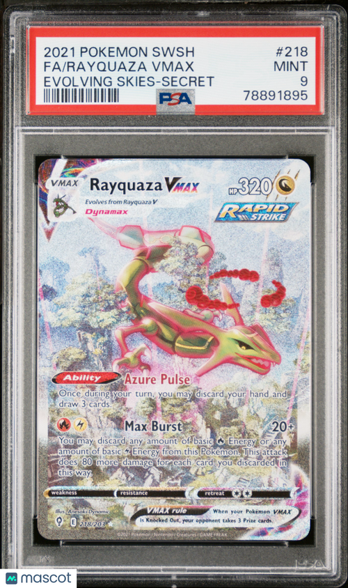 2021 Pokemon Sword & Shield Evolving Skies Rayquaza VMAX #218 Fa Evolving Skies-Secret PSA 9