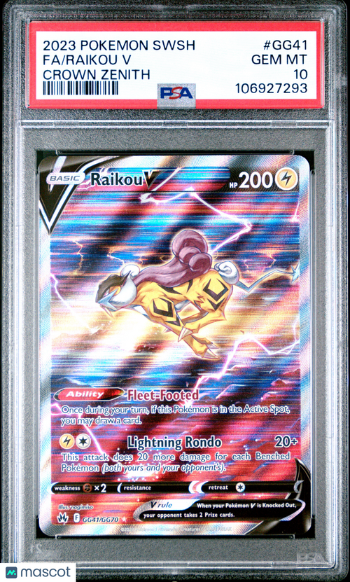 2023 Pokemon Sword And Shield Crown Zenith Raikou V #GG41 Crown Zenith Fa PSA 10