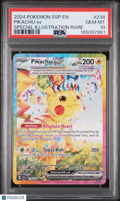 2024 Pokemon SSP EN-Surging Sparks Pikachu EX #238 Special Illustration Rare PSA 10