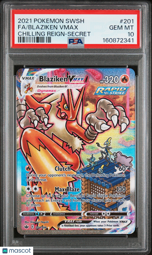 2021 Pokemon Sword & Shield Chilling Reign Blaziken VMAX #201 Fa Chilling Reign-Secret PSA 10