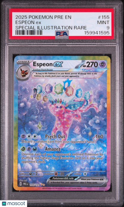 2025 Pokemon Pre EN-Prismatic Evolutions Espeon EX #155 Special Illustration Rare PSA 9