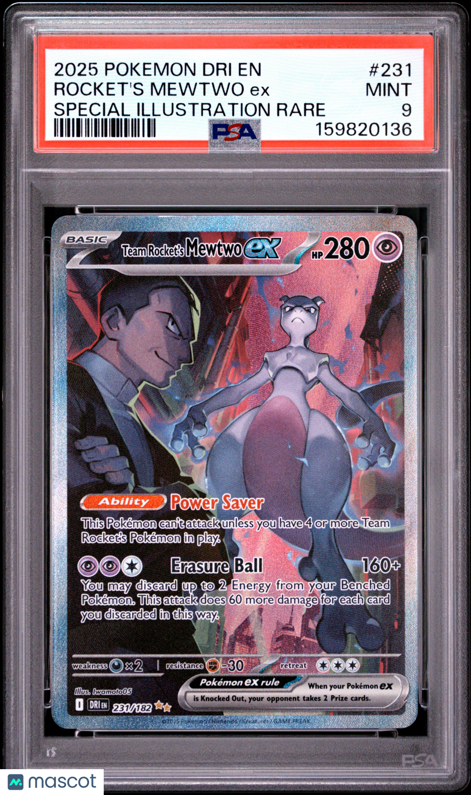 2025 Pokemon Dri EN-Destined Rivals Rocket's Mewtwo EX #231 Special Illustration Rare PSA 9