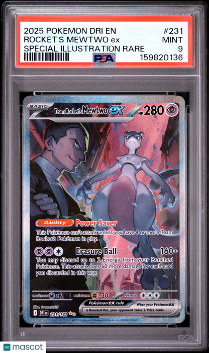 2025 Pokemon Dri EN-Destined Rivals Rocket's Mewtwo EX #231 Special Illustration Rare PSA 9