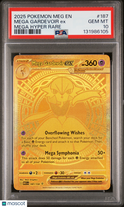 2025 Pokemon Meg EN-Mega Evolution Mega Gardevoir EX #187 Mega Hyper Rare PSA 10
