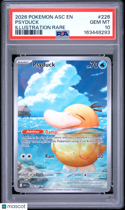2026 Pokemon Asc EN-Ascended Heroes Psyduck #226 Illustration Rare PSA 10