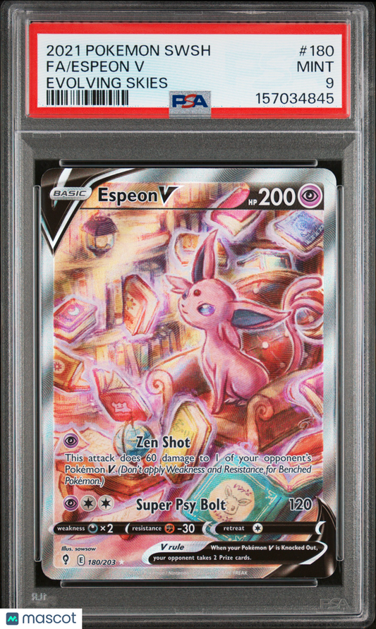 2021 Pokemon Sword & Shield Evolving Skies Espeon V #180 Fa Evolving Skies PSA 9