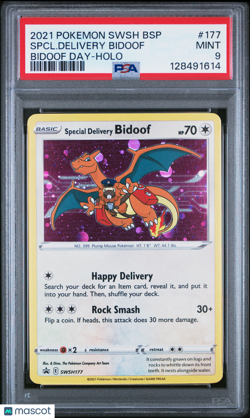 2021 Pokemon Swsh Black Star Promo Spcl. Delivery Bidoof #177 Bidoof Day-Holo PSA 9