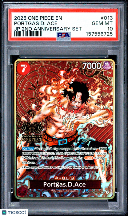 2025 One Piece Japanese 2ND Anniversary Set Portgas D. Ace #013 Japanese PSA 10