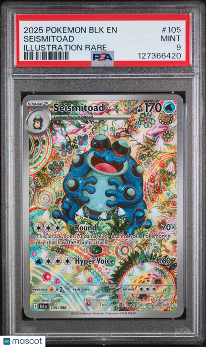 2025 Pokemon BLK EN-Black Bolt Seismitoad #105 Illustration Rare PSA 9