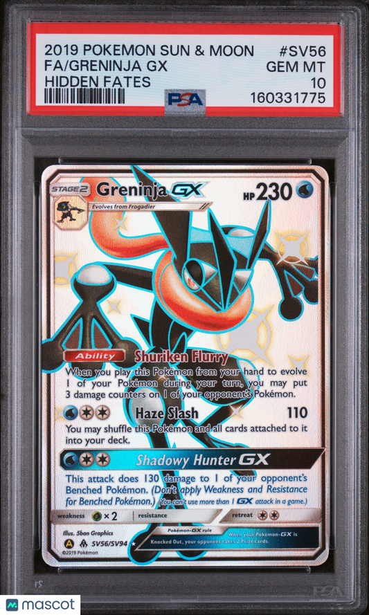2019 Pokemon Sun & Moon Hidden Fates Greninja GX #SV56 Fa Hidden Fates PSA 10