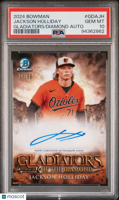 2024 Bowman Gladiators Of The Diamond Autographs Jackson Holliday #GDAJH /99 PSA 10