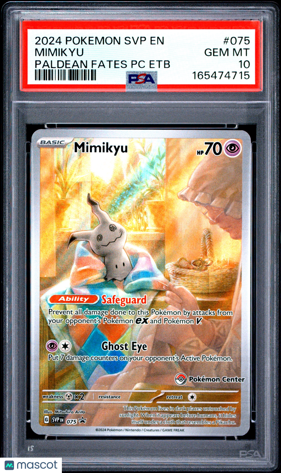 2024 Pokemon SVP EN-SV Black Star Promo Mimikyu #075 Paldean Fates PC Etb PSA 10