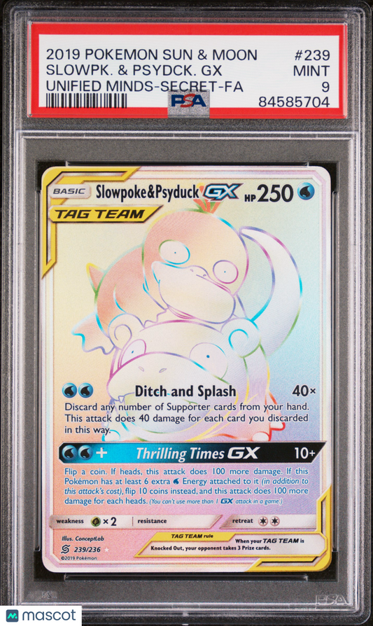 2019 Pokemon Sun & Moon Unified Minds Slowpk. & Psydck. GX #239 Unified Minds-Secret-Fa PSA 9