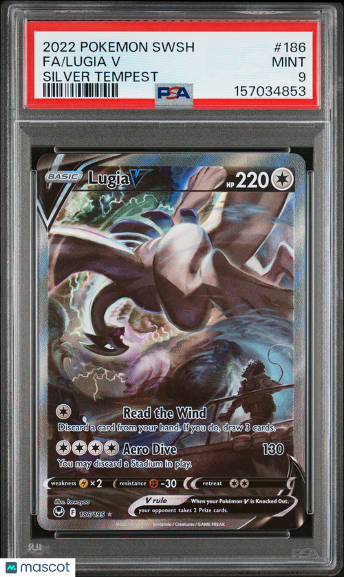 2022 Pokemon Sword & Shield Silver Tempest Lugia V #186 Silver Tempest Fa PSA 9