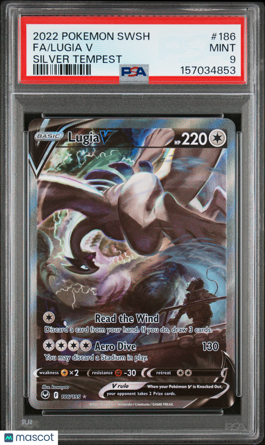 2022 Pokemon Sword & Shield Silver Tempest Lugia V #186 Silver Tempest Fa PSA 9