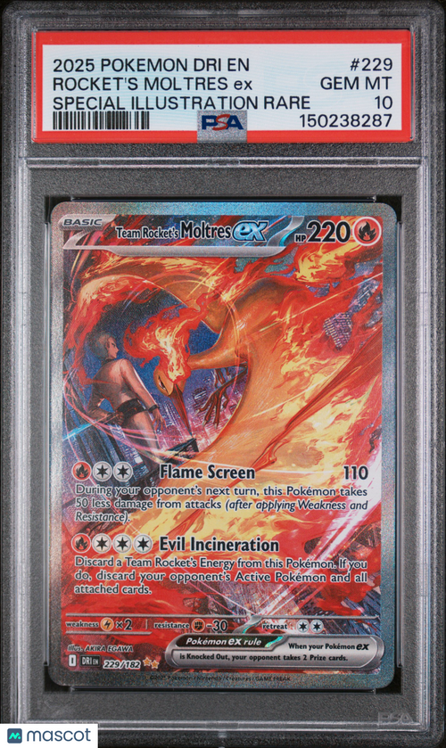 2025 Pokemon Dri EN-Destined Rivals Rocket's Moltres EX #229 Special Illustration Rare PSA 10