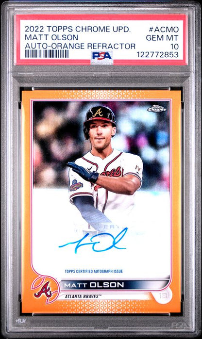 2022 Topps Chrome Update Autographs Matt Olson #ACMO Orange Refractor PSA 10