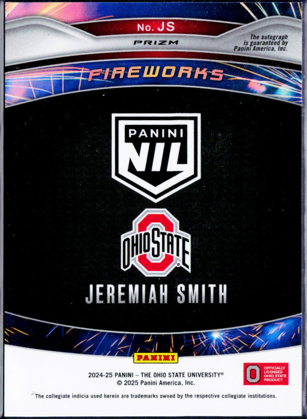 Jeremiah Smith RC 2024 Panini OSU Prizm Pink Shimmer Fireworks Rookie Auto