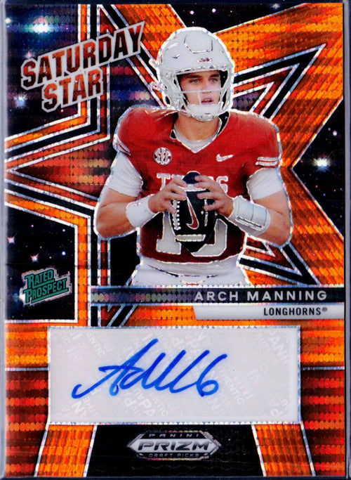 Arch Manning RC 2025 Panini Prizm Draft Orange Pulsar Saturday Star Rookie Auto SP 14/35