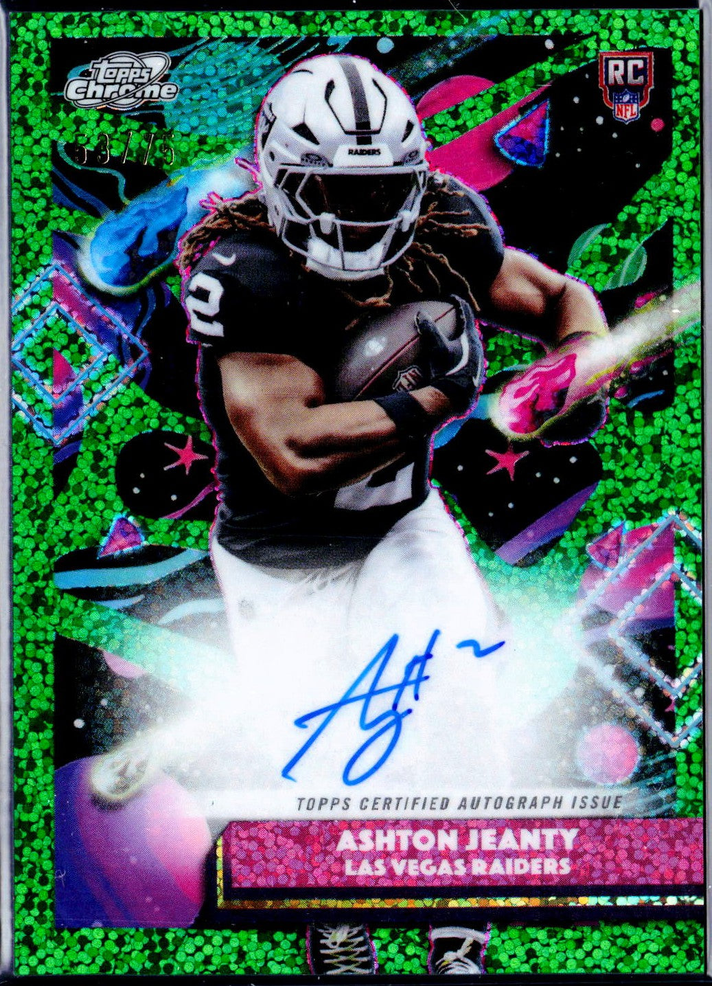 Ashton Jeanty RC 2025 Topps Cosmic Chrome Green Space Dust Rookie Auto SP 53/75