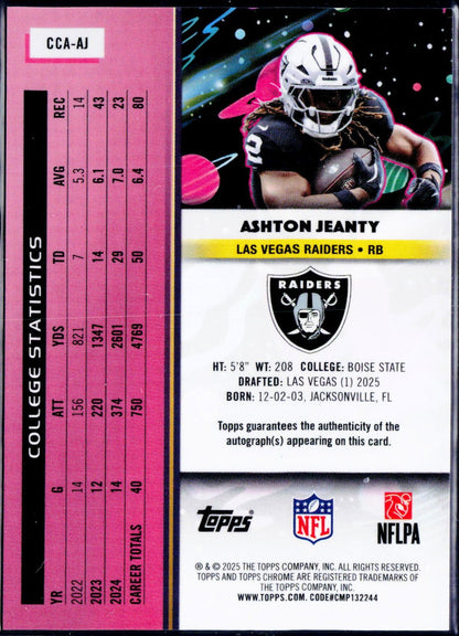 Ashton Jeanty RC 2025 Topps Cosmic Chrome Green Space Dust Rookie Auto SP 53/75
