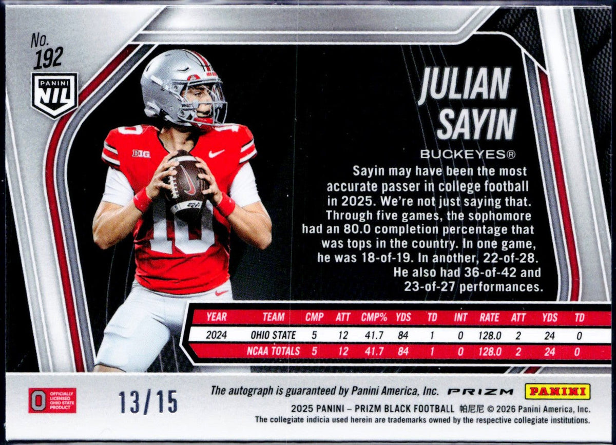 Julian Sayin RC 2025 Panini Prizm Black Blue Shimmer FOTL Rookie Auto SP 13/15
