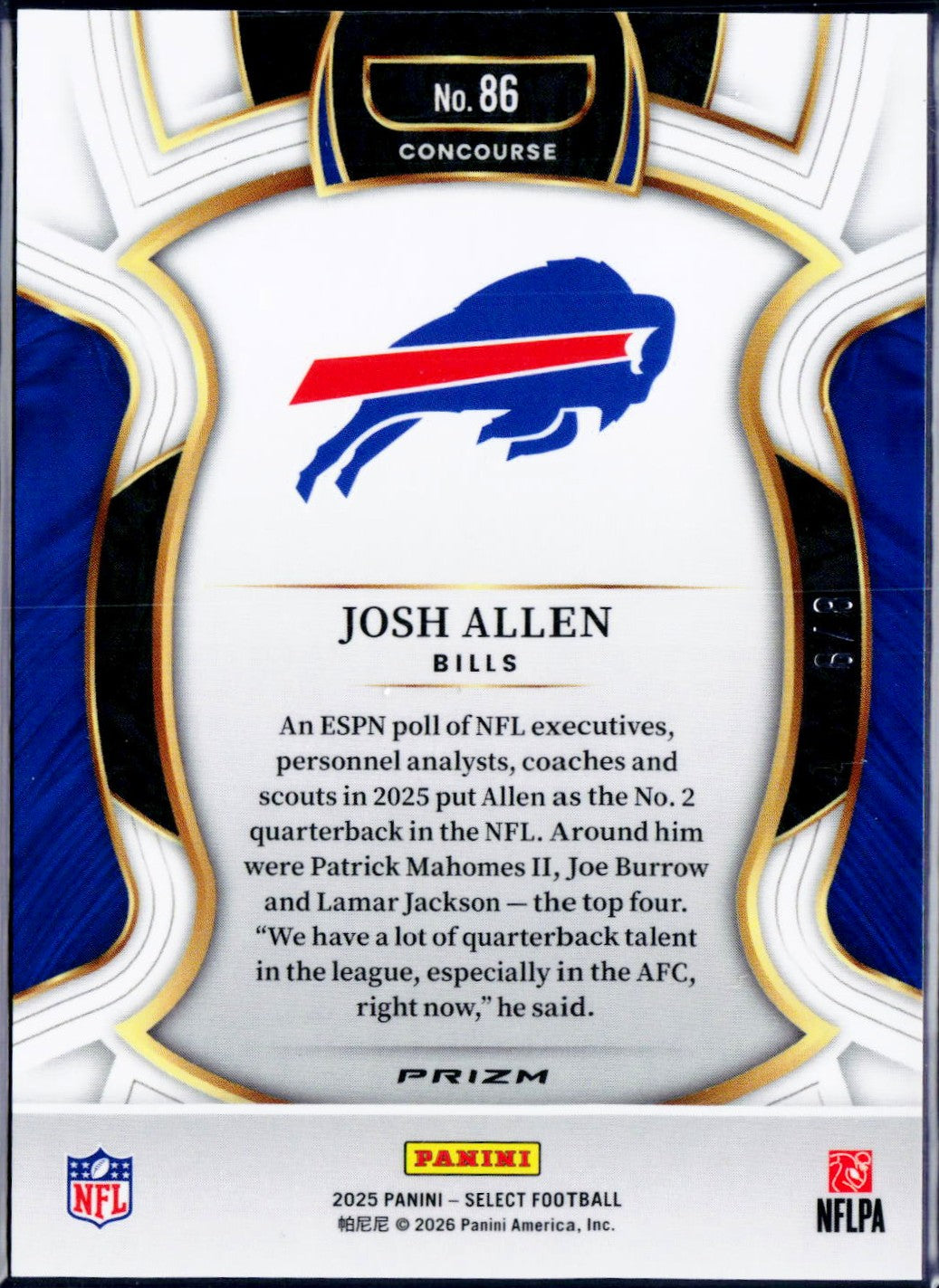 Josh Allen 2025 Panini Select Concourse Lucky Envelope Prizm SP 6/8