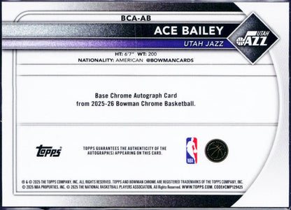 Ace Bailey RC 2025-26 Bowman Chrome Sapphire Rookie Auto