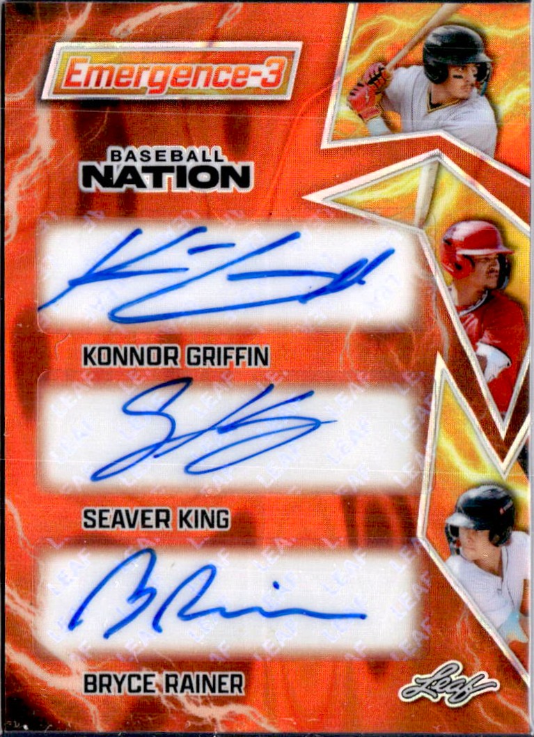 Griffin King Rainer RC 2025 Leaf Baseball Nation Orange Lava Emergence Rookie Auto SP 3/4